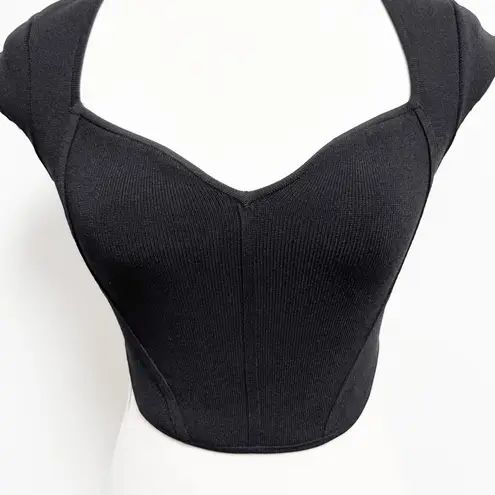 Babaton Aritzia Black Carnegie Sculpt Knit Cap Sleeve Sweetheart Neck Crop Top