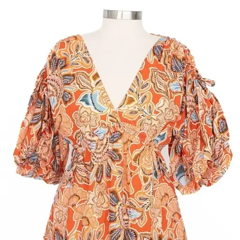 MISA Los Angeles “Sari” Balloon-Sleeve Floral Cotton Mini Dress | L | NWT