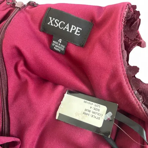 XScape  MADE IN‎ USA BURGUNDY FLOWER PROM FORMAL MAXI DRESS SZ. 4 SMALL NWT