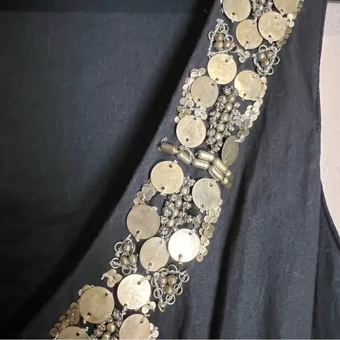 Sue Wong Black Beaded A-line Tiered Cocktail Dress Gold Belt India VTG Y2K Sz 4P