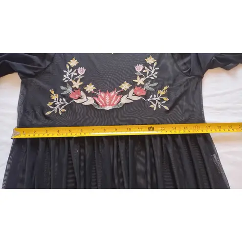 Coco + Jaimeson Women Sz M Black Mesh Dress Tunic Boho Embroidered UNLINED Size M