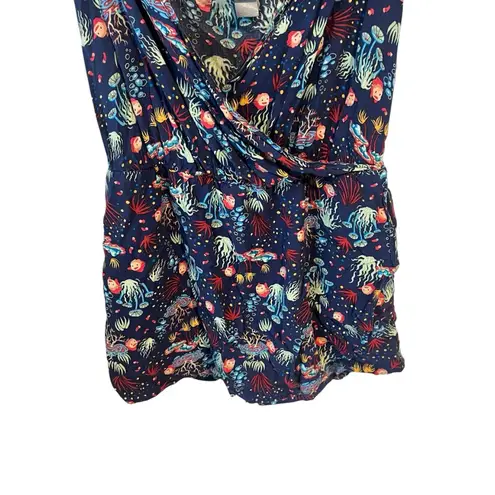 Ponyo Romper Womens XL Blue Sea Print Sleeveless Multicolor Low Scoop V Neck
