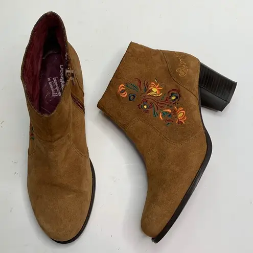 Desigual Suede Leather Ankle Floral Embroidered Boho Boots Booties S-165 Sz 8