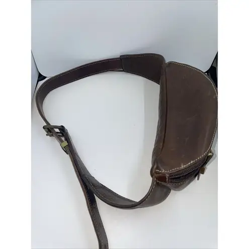 Roots Vintage  Canada Brown Leather Fanny Pack Waist Bag Adjustable Strap