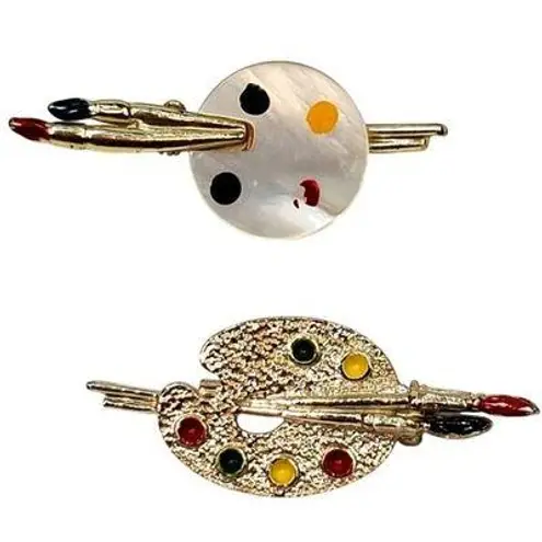 Gerrys Artist Palette Pin Multicolor Enamel Paint Brushes Gold Tone Artsy Crafty