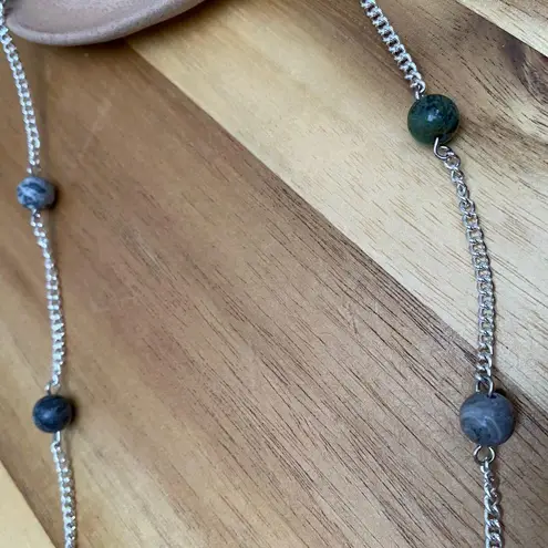 New Handcrafted Tin Cup Black Flash Agate Necklace and Bracelet Jewelry Set Silver