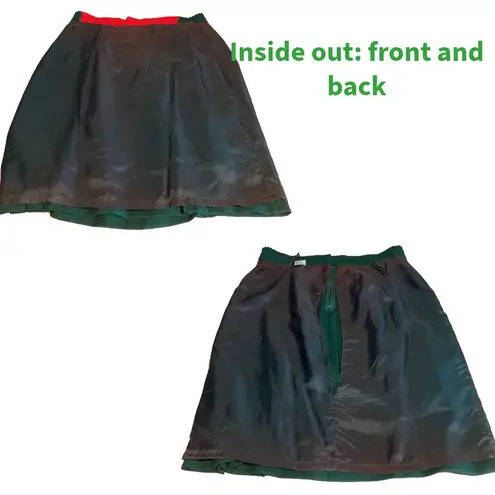 VINTAGE 1980'S GREEN W/RED & BLACK WAIST PLEATED WOOL MIDI SKIRT (16)