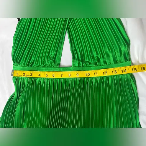 L’IDEE Bright Green Renaissance Mock Neck Pleated Satin Midi Dress Size 12