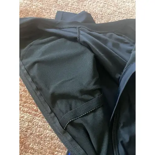 Black Blue Zip Front Short Sleeve Swimsuit Romper One Piece Size S