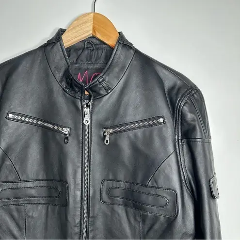 MO by Members Only Women’s Black Lambskin Moto Jacket Size Large