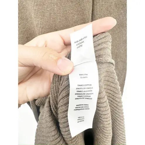 Rails Luciana Latte Brown Ribbed Knit Long Sleeve Collared Midi Dress Size M NWT