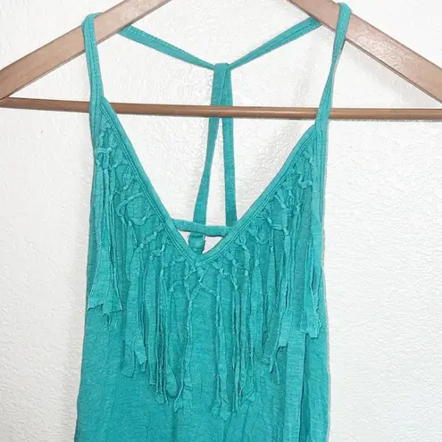 Naked Zebra  Teal Fringe V Neck Western Tank Top