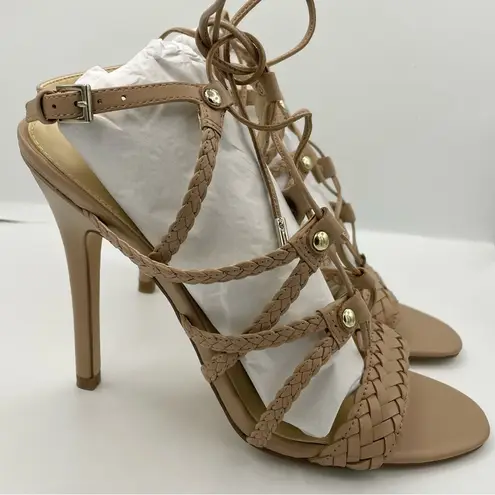 Ivanka Trump leather strappy tan high heels women Size 9M