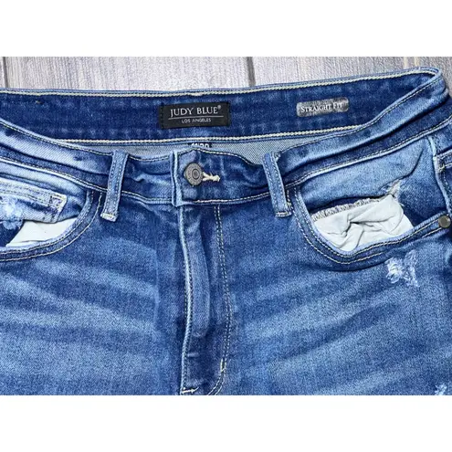 Judy Blue Distressed Straight Leg Blue Jeans Womens Size 11/30 Denim Raw Hem