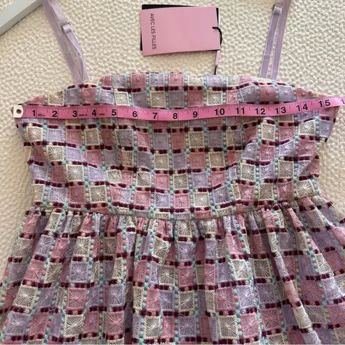 Avec Les Filles Embroidered Bubble Mini Dress Pink Multi Color SZ 6