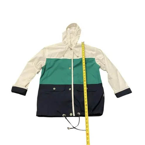 Vintage IZZI Jacket Womens Small White Blue Green Nautical Grandpa Striped