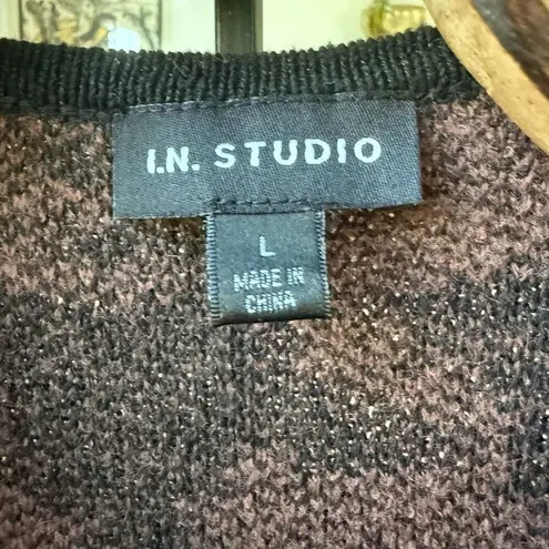 I.N. Studio Longline Brown Black Houndstooth Cardigan L Size L