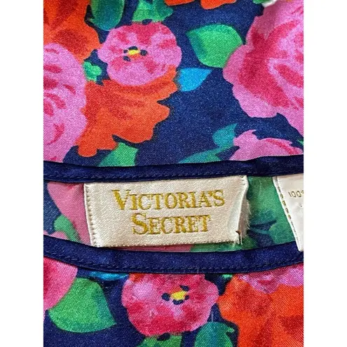 Victoria's Secret Victoria Secret Bright Floral Satin Feel Short Sleeve Gold Label Nightgown 90s M