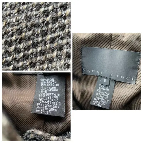 YANSI FUGEL Tweed Wool Alpaca Blazer Jacket Brown Size 8 Texture mock neck