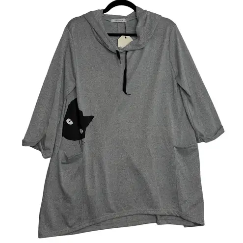 Cat Hoodie Cellabie Heathered Pullover Size 2XL Kawaii Lounge Normcore New Gray