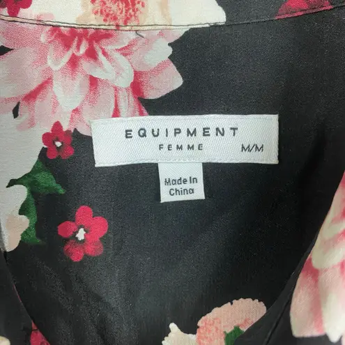 Equipment  Femme Black&Pink Floral Clea Silk Button Front Shirt Dress Sz.M