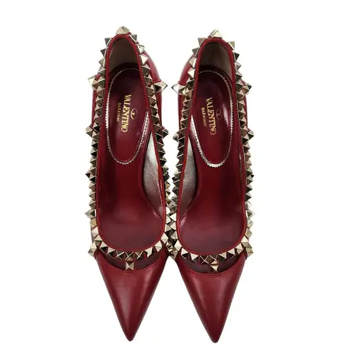 Valentino Garavani NEW Rockstud Leather Pumps Red Pointed Toe Size IT37/US7