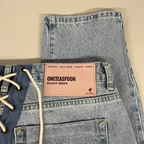 One Teaspoon nwt  27 / 4 Womens  Relaxed Fit Laced Bandit Jeans Lace Up Best Blue