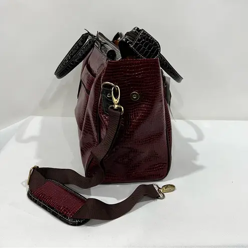 Samantha Brown Burgundy Brown Glazed Croc Embossed Travel Tote Bag Carry