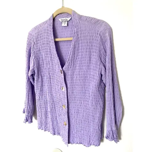 Fresco by Nomadic Traders Lavender Mother of Pearl Buttons Top Blouse Sz M Purple Size M - Image 4