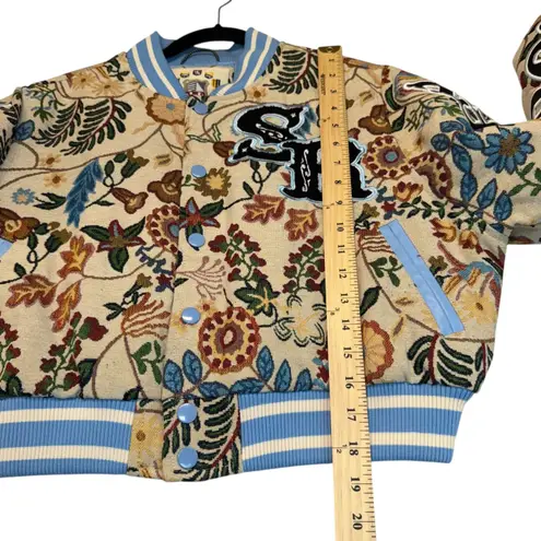 Smoke Rise Tapestry Cropped Botanic Jacket quilted Unique Statement Women Sz L Tan Size L