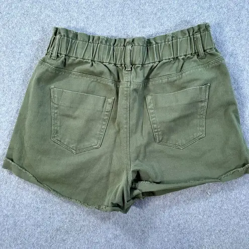 A loves A High Waisted Distressed Shorts Size 28 Army Green Denim Elastic Waist