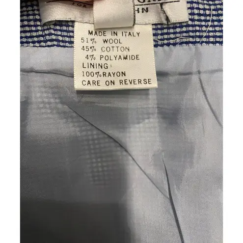 Vintage St. John Griffith Gray Blue White Skirt Suit Wool Blend Italian Sze 12