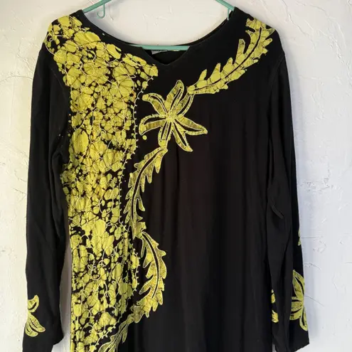 Black Floral Long Sleeve Maxi Dress India Viscose Lightweight Bohemian Casual M Size M