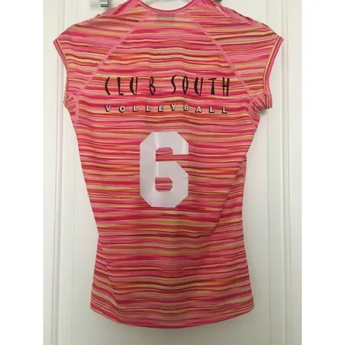 Mizuno Women's Size Unknown Active Pink Striped Shirt CLUB SOUTH VOLLEYBALL 6