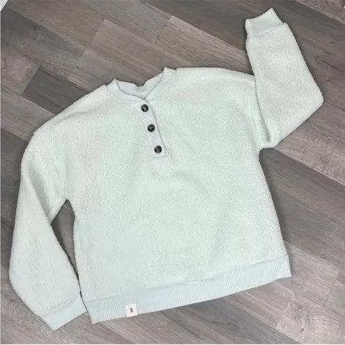 a.n.a . A New Approach Faux Sherpa Henley Pullover Sweatshirt Mint Green Small