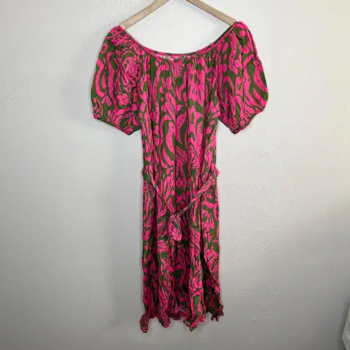 Velvet By Graham & Spencer MADILYN Printed Cotton Gauze Puff Sleeve Midi Dress L Pink Size L