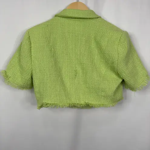 House of Harlow 1960 Green Tweed Cropped Blazer Fringe 2 Piece Size XS Flawed!