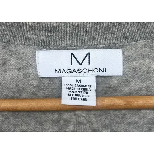 Magaschoni Cashmere Cardigan Sweater Star Womens Open Front Gray Duster Medium