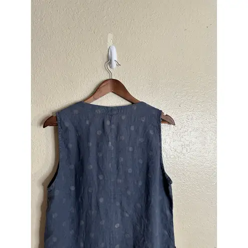 Cut Loose 100% Linen Polka Dot Midi Dress Grey Blue Lagenlook Womans Large Gray