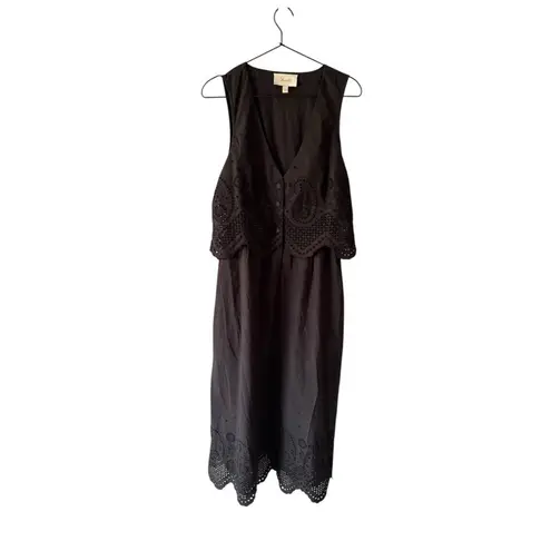 Cleobella Julie Midi Dress Embroidered Eyelet XL Black Organic