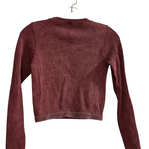 Arizona Women's Red Ribbed Long Sleeve Cropped Top Size M