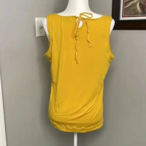 Womens Mustard Pintuck Sleeveless Tie back Blouse Top Shirt Size Large Gold