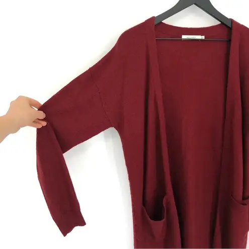 MOUSSY Open Front Knit Wool Duster Cardigan Maroon Red OS Size undefined