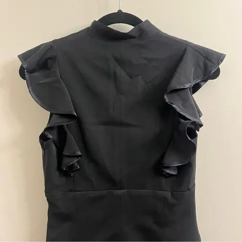 Black Halo Eva Ruffle Plunge Black Sheath Dress Size 4