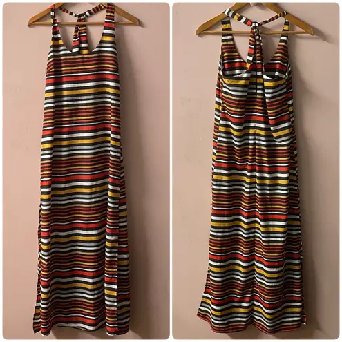 Timing  Red Orange/Yellow/Cream/Black Striped Maxi Dress Size S GUC