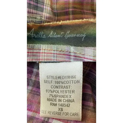 Aratta Silent Journey Boho Plaid Purple Pink Wrap Dress Size XS