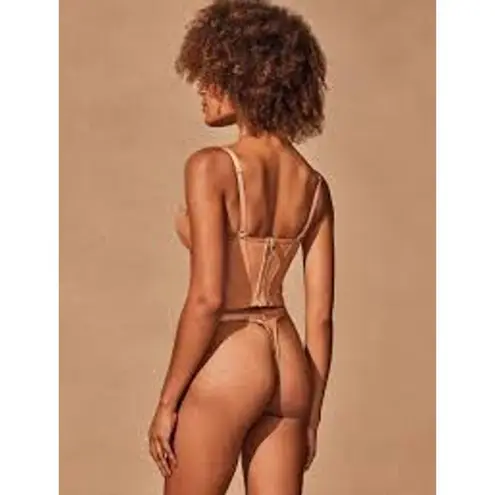 HONEY BIRDETTE Emily Bustier Thong Panty Set Toffee 30DD XS NWT SEXYLUX LINGERIE Gold Size undefined