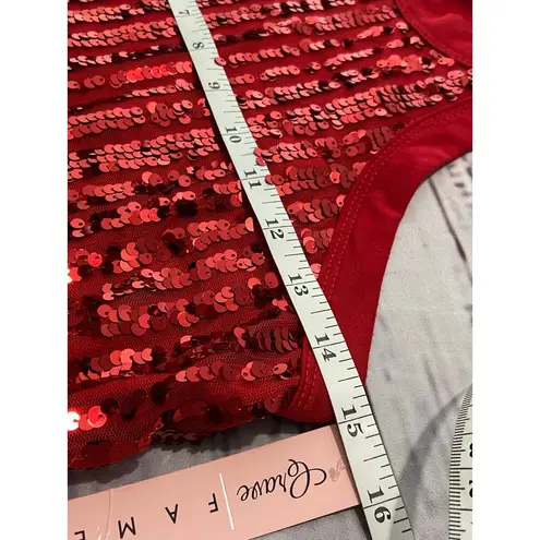 Crave fame Tank Top Women S Red Sleeveless Sequin Front Knit Back Crew Neck NEW