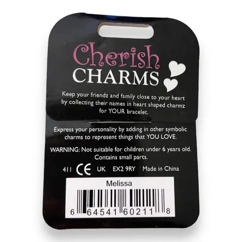 Cherish  Charms MELISSA Name Bracelet Charm NEW NWT Silvertone Silver Tone