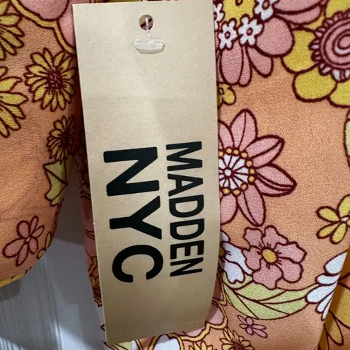 Madden NYC Floral Crop Top Yellow Orange White Back Tie Boho Summer LS Size M Size M